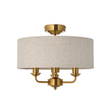 Endon Highclere 3lt Flush Vintage brass & natural linen