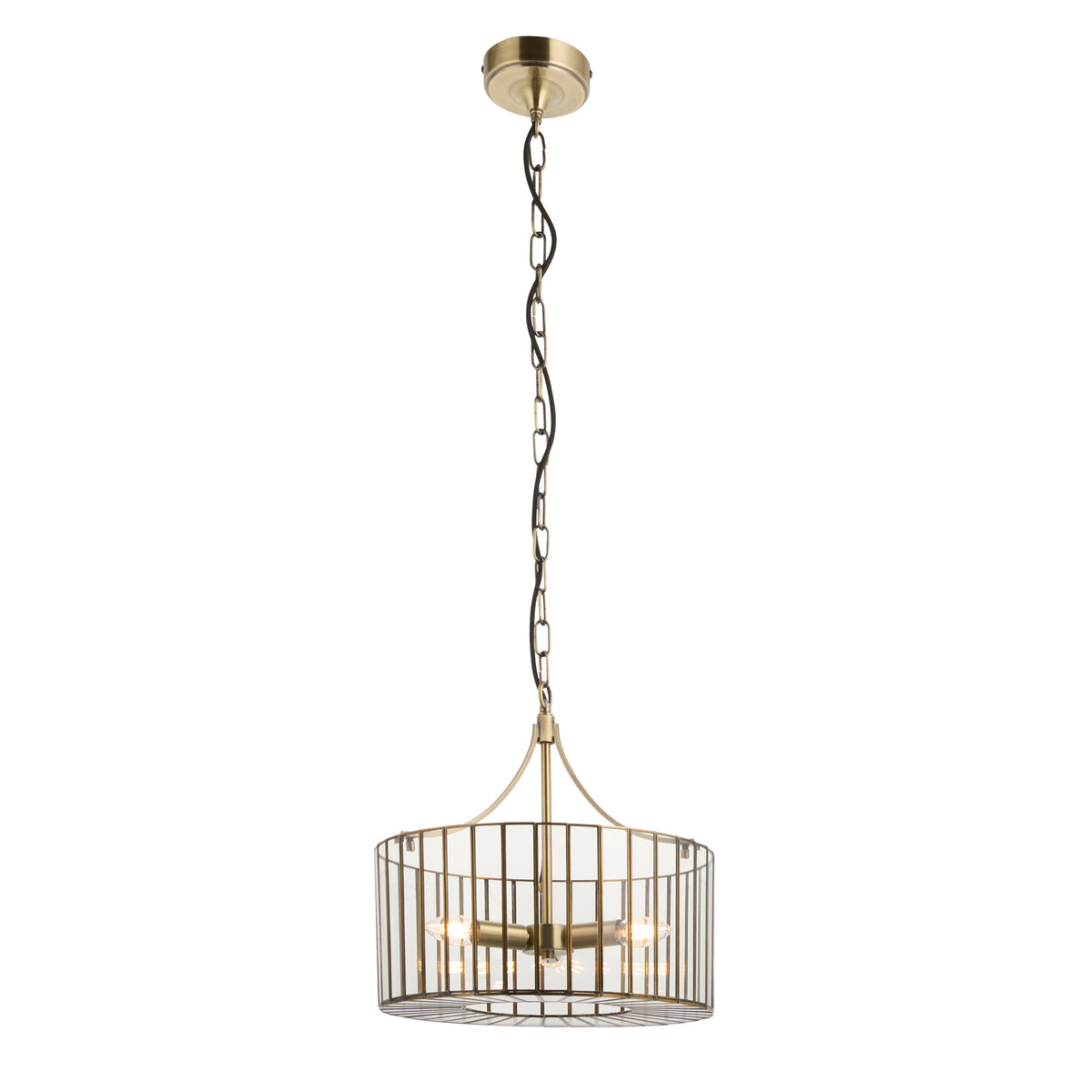 Endon Antalya 3lt Pendant Antique solid brass with clear glass