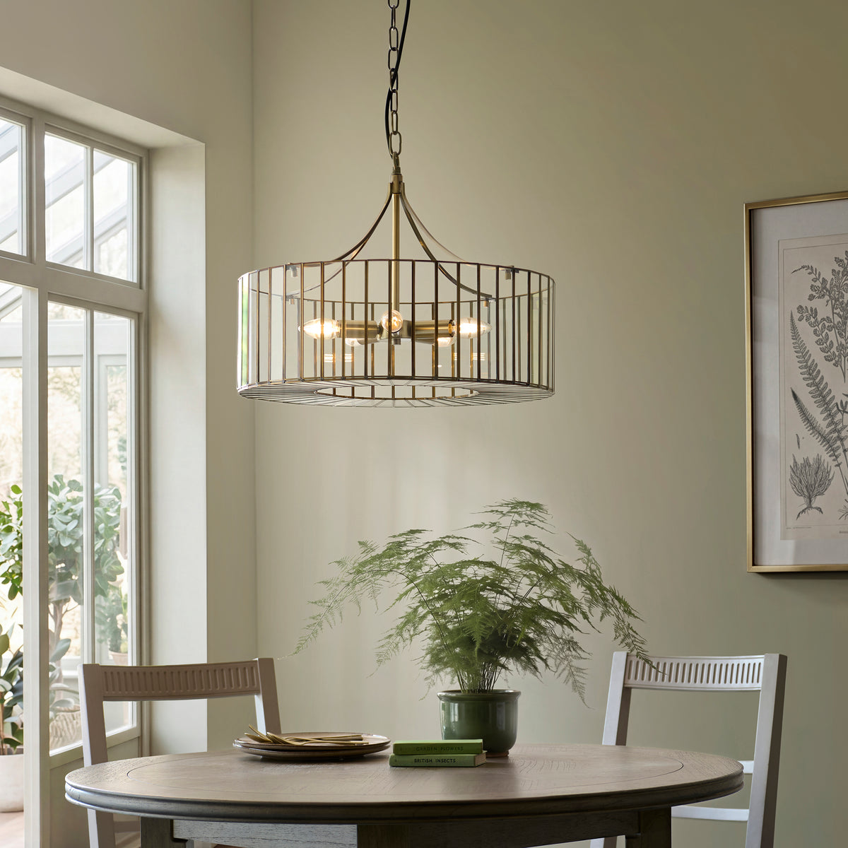 Endon Antalya 5lt Pendant Antique solid brass with clear glass