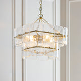 Endon Venice 4lt Pendant Brushed aged brass plate & clear handmade textured glass