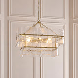 Endon Venice 6lt Pendant Brushed aged brass plate & clear handmade textured glass
