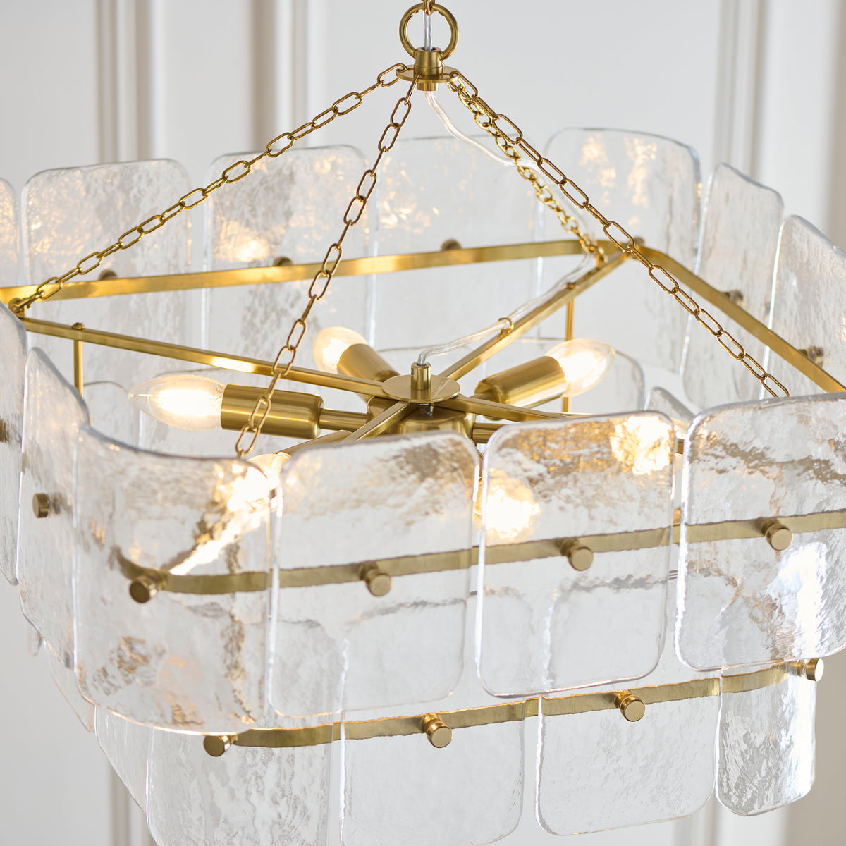 Endon Venice 6lt Pendant Brushed aged brass plate & clear handmade textured glass