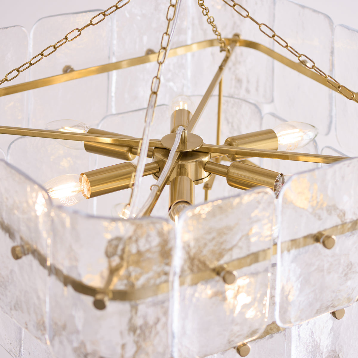 Endon Venice 10lt Pendant Brushed aged brass plate & clear handmade textured glass