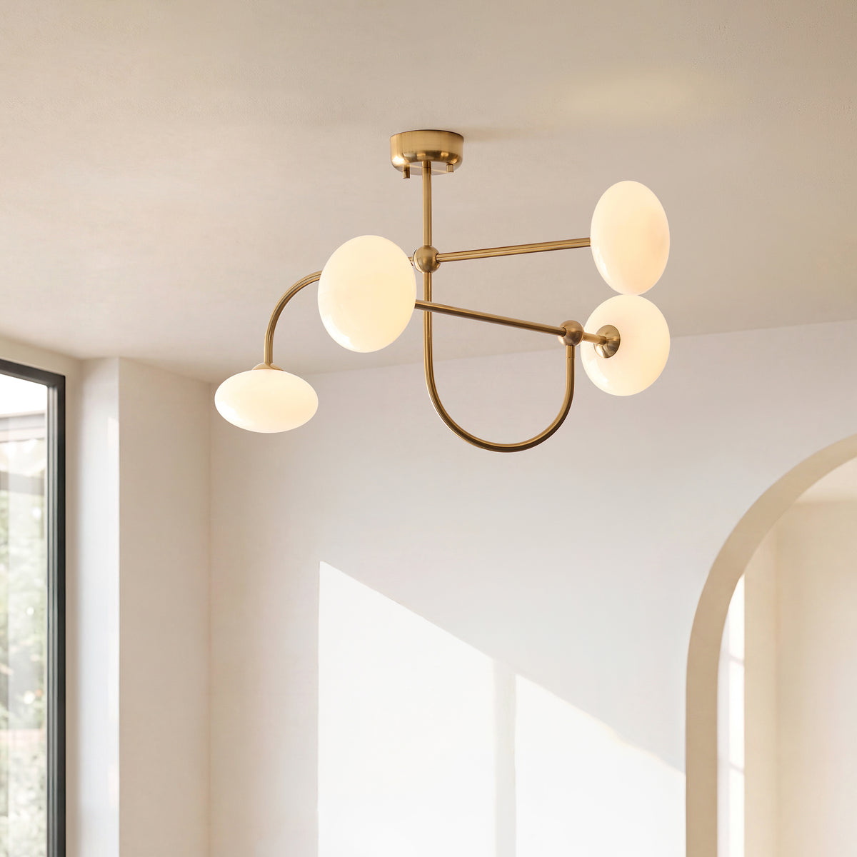 Endon Ottowa 4lt Semi Flush Brushed aged brass plate & opal glass