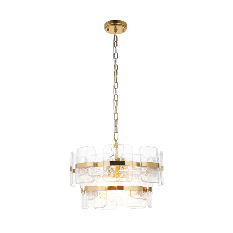 Endon Ancara 3lt Pendant Brushed aged brass plate & clear handmade textured glass