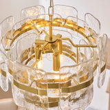 Endon Ancara 3lt Pendant Brushed aged brass plate & clear handmade textured glass