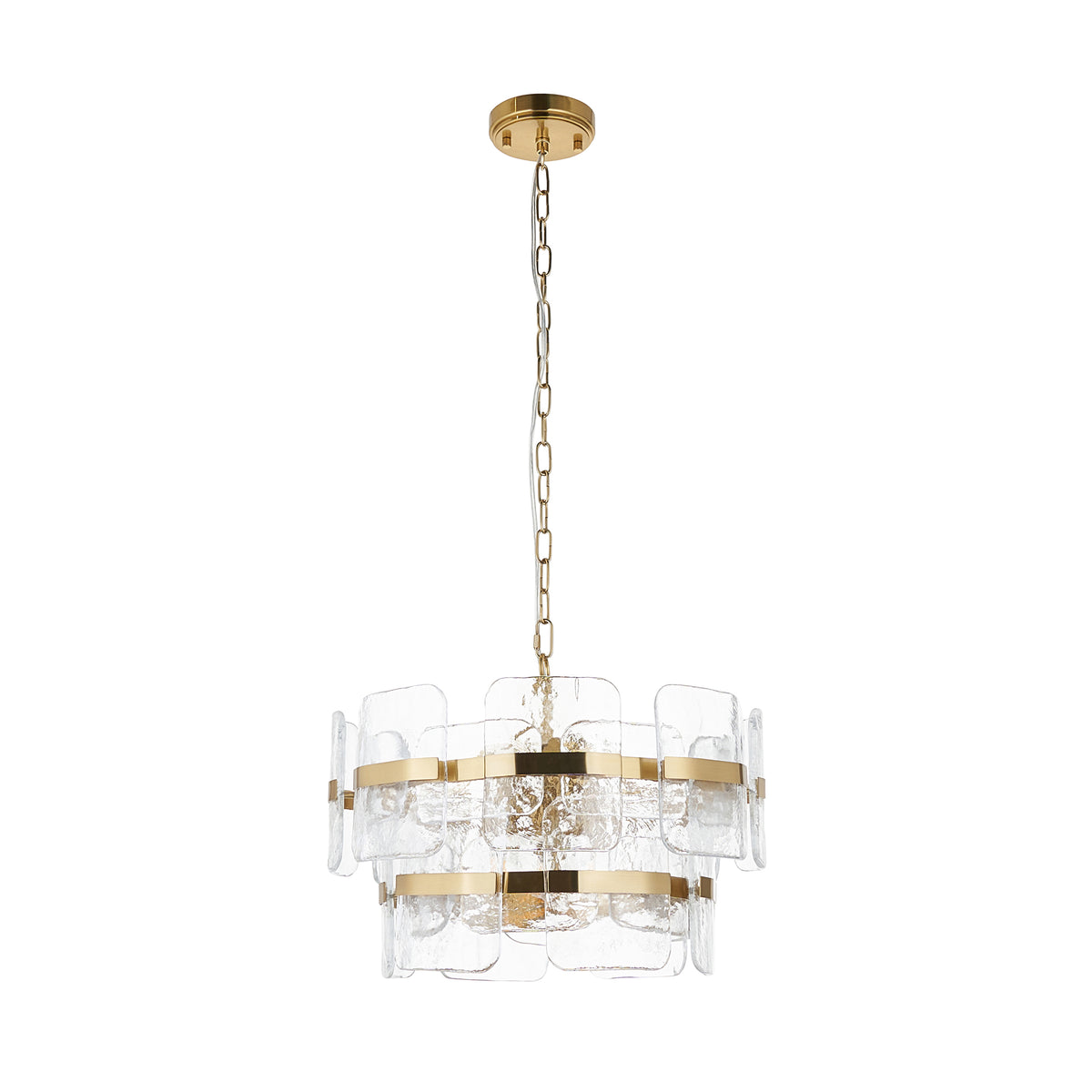 Endon Ancara 3lt Pendant Brushed aged brass plate & clear handmade textured glass