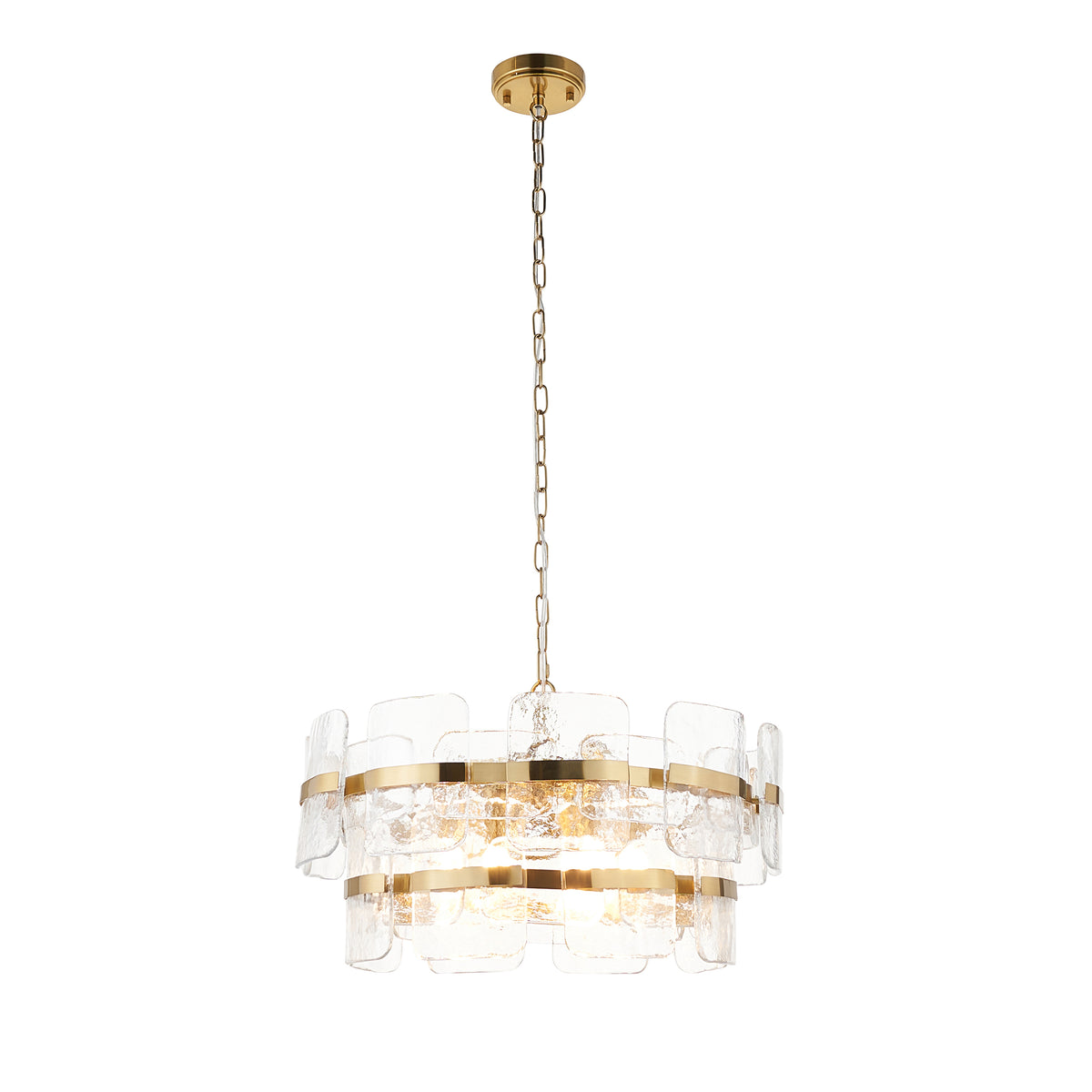 Endon Ancara 6lt Pendant Brushed aged brass plate & clear handmade textured glass