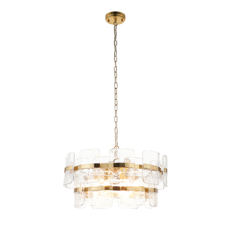 Endon Ancara 6lt Pendant Brushed aged brass plate & clear handmade textured glass