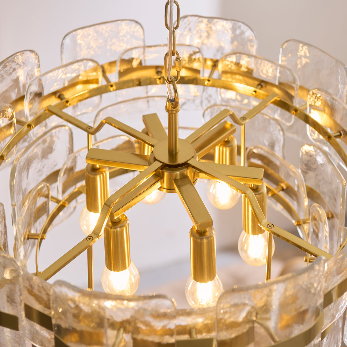 Endon Ancara 6lt Pendant Brushed aged brass plate & clear handmade textured glass