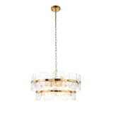 Endon Ancara 6lt Pendant Brushed aged brass plate & clear handmade textured glass