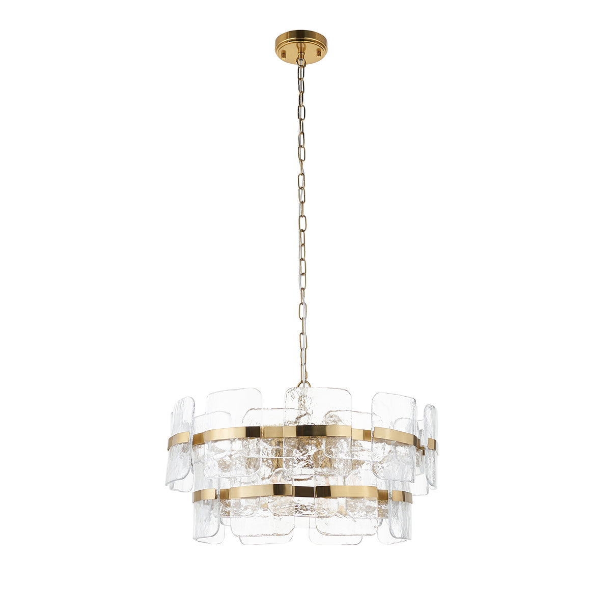 Endon Ancara 6lt Pendant Brushed aged brass plate & clear handmade textured glass