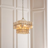 Endon Venice 4lt Pendant Brushed aged brass plate & champagne handmade textured glass