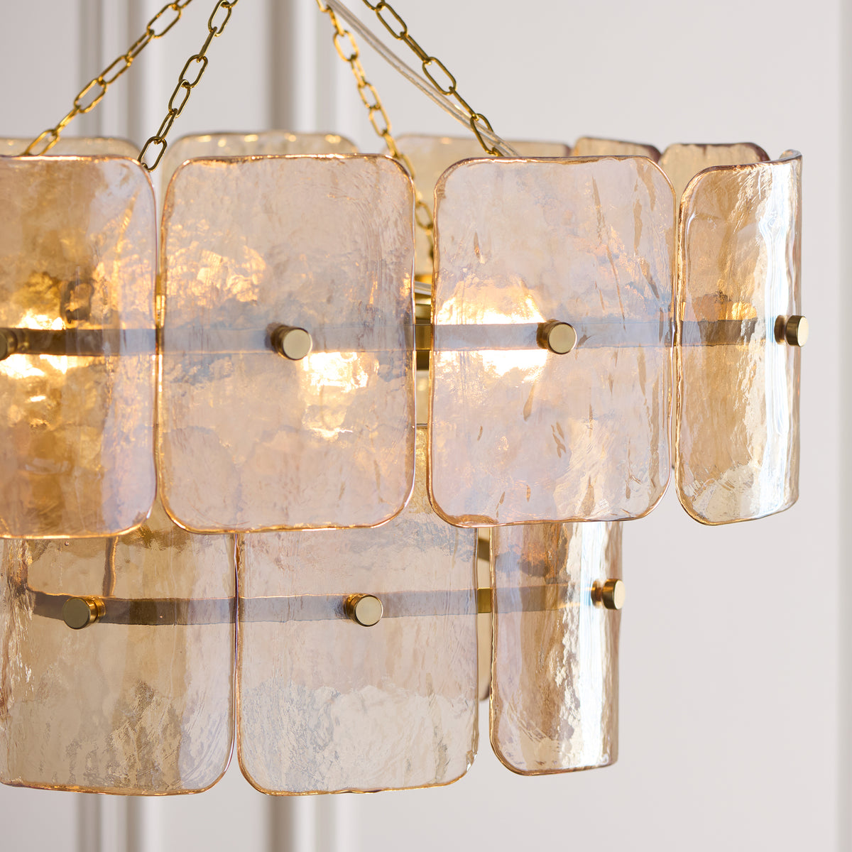 Endon Venice 4lt Pendant Brushed aged brass plate & champagne handmade textured glass
