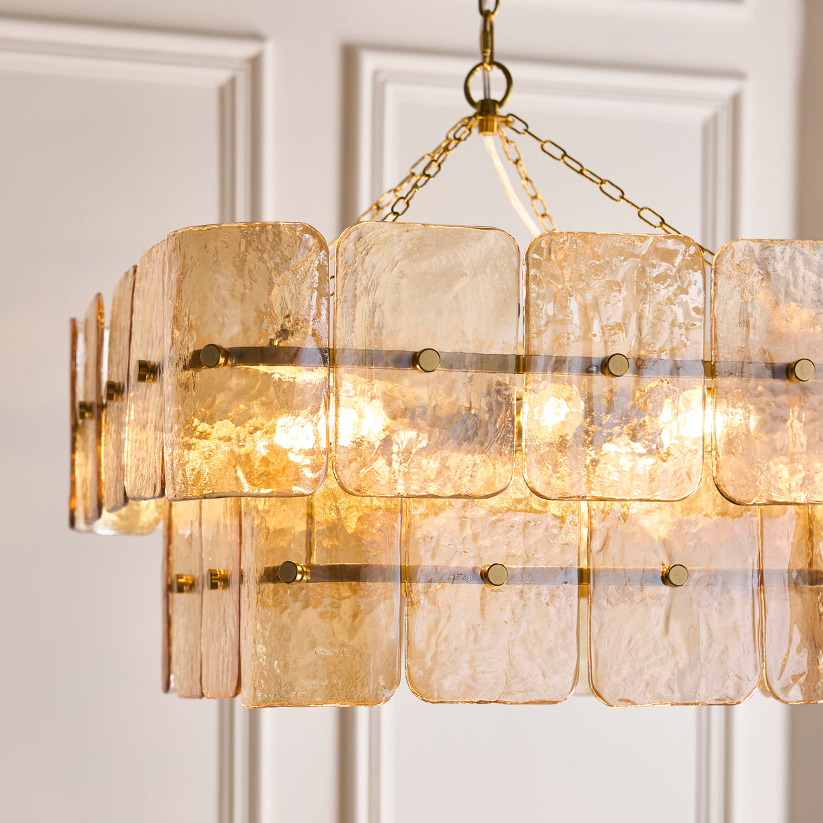 Endon Venice 6lt Pendant Brushed aged brass plate & champagne handmade textured glass