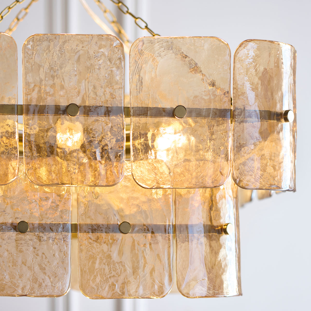 Endon Venice 6lt Pendant Brushed aged brass plate & champagne handmade textured glass