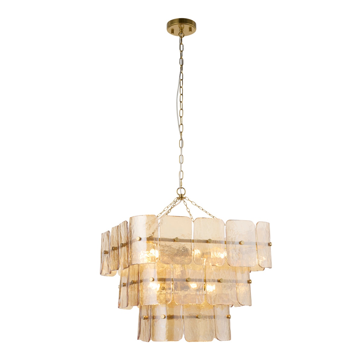 Endon Venice 10lt Pendant Brushed aged brass plate & champagne handmade textured glass