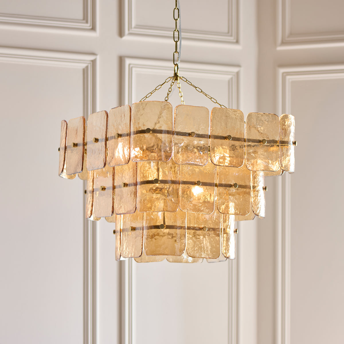 Endon Venice 10lt Pendant Brushed aged brass plate & champagne handmade textured glass