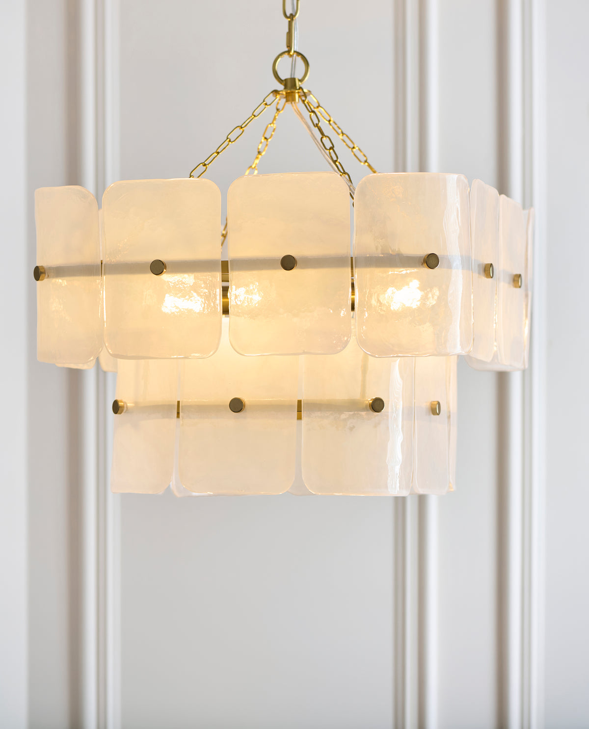 Endon Venice 4lt Pendant Brushed aged brass plate & white handmade textured glass