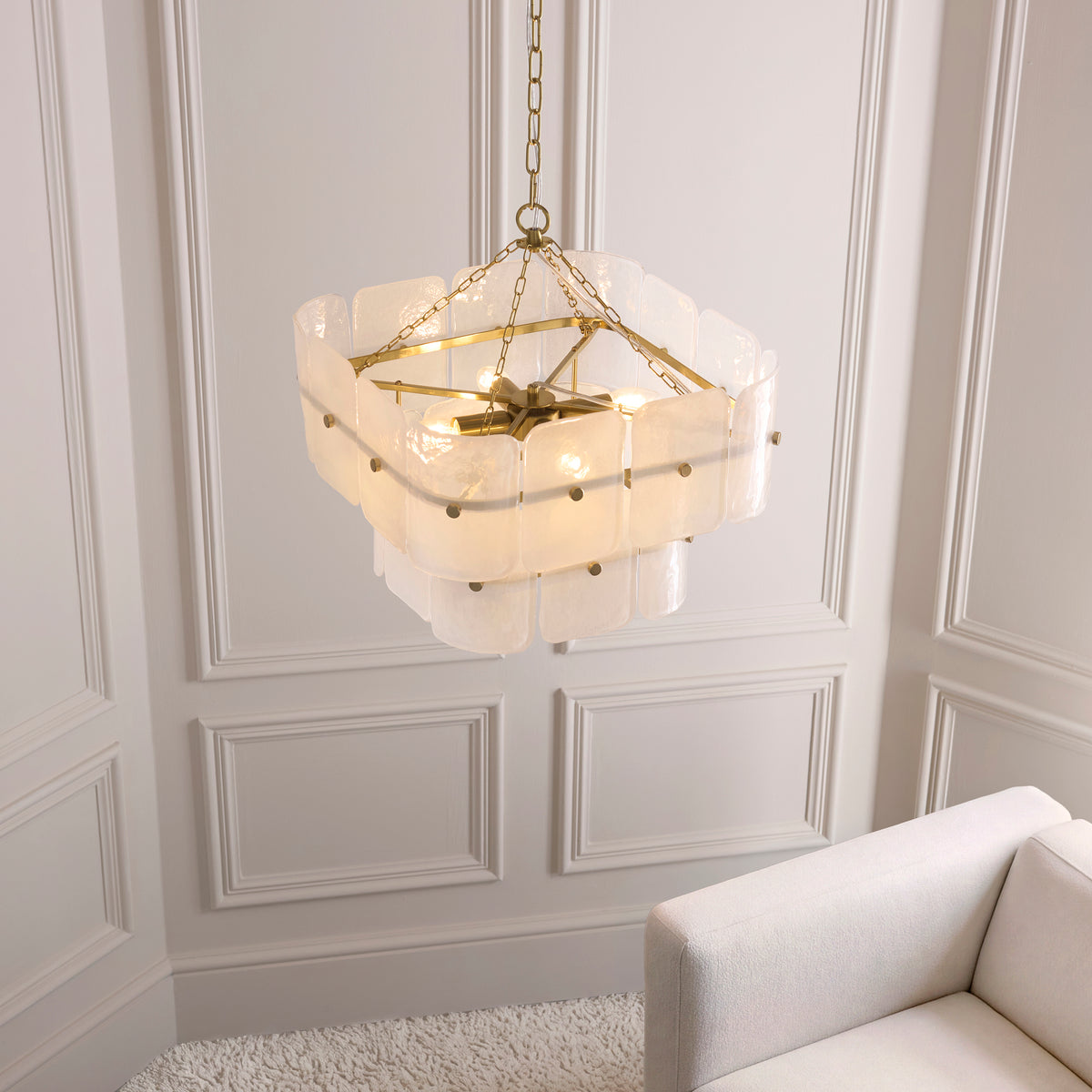 Endon Venice 4lt Pendant Brushed aged brass plate & white handmade textured glass