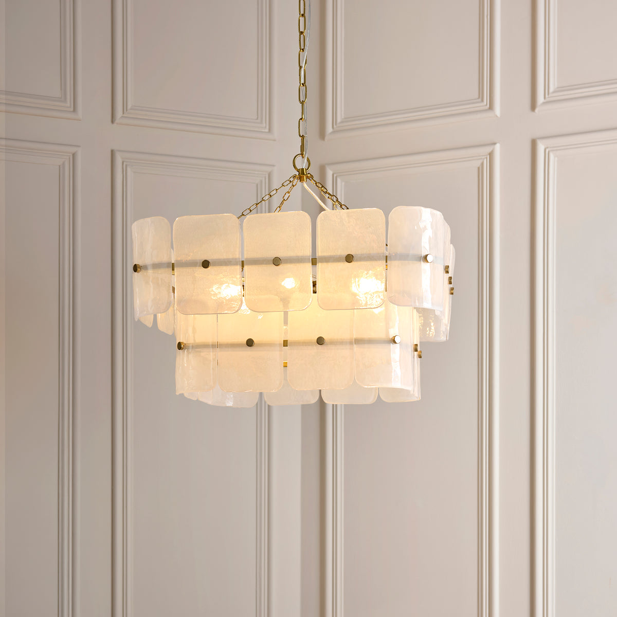 Endon Venice 6lt Pendant Brushed aged brass plate & white handmade textured glass