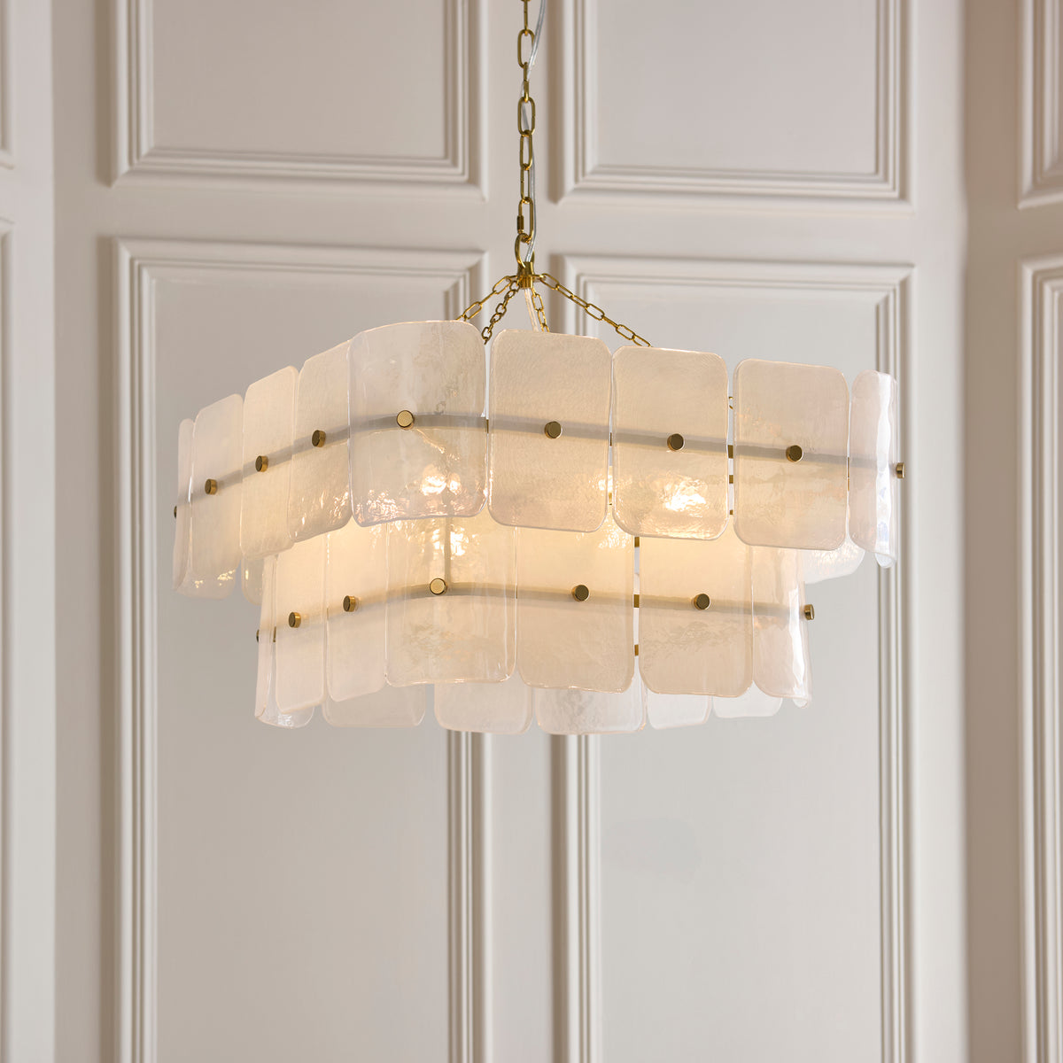 Endon Venice 6lt Pendant Brushed aged brass plate & white handmade textured glass