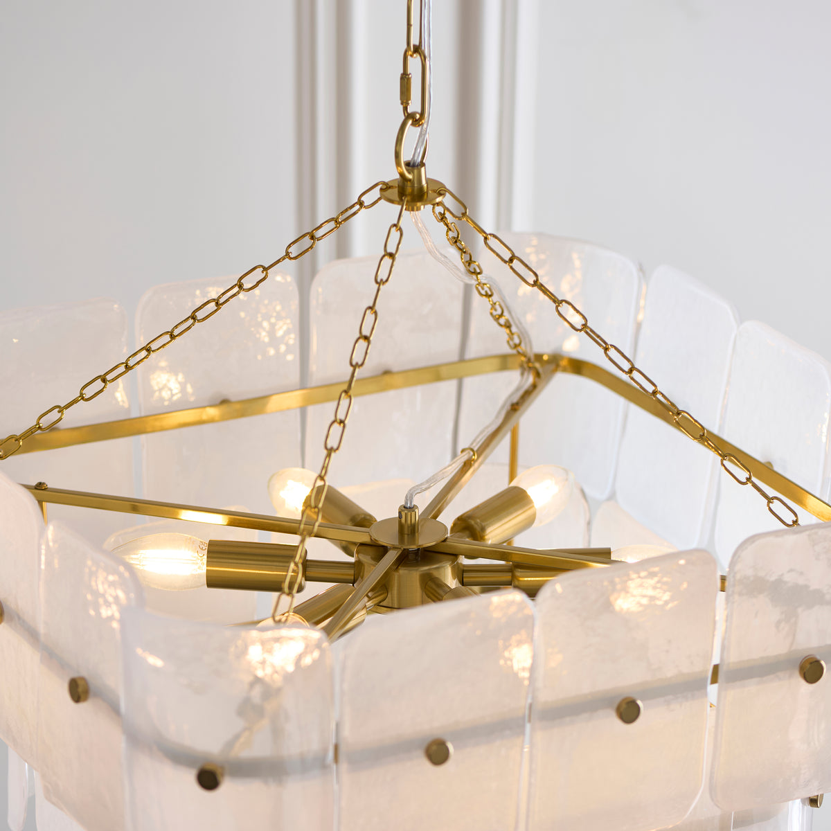 Endon Venice 6lt Pendant Brushed aged brass plate & white handmade textured glass
