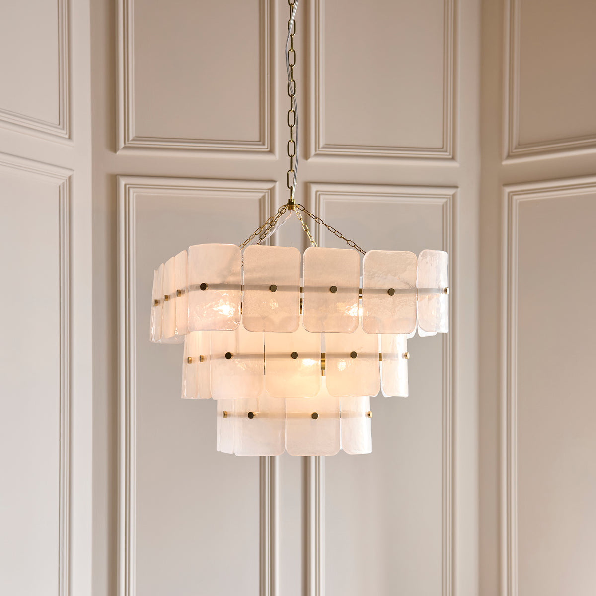 Endon Venice 10lt Pendant Brushed aged brass plate & white handmade textured glass