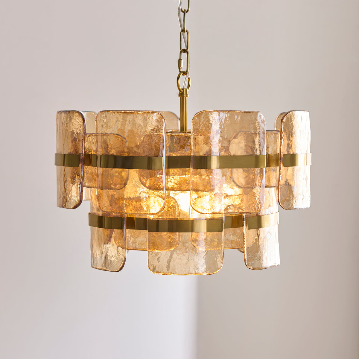 Endon Ancara 3lt Pendant Brushed aged brass plate & champagne handmade textured glass
