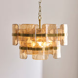 Endon Ancara 3lt Pendant Brushed aged brass plate & champagne handmade textured glass