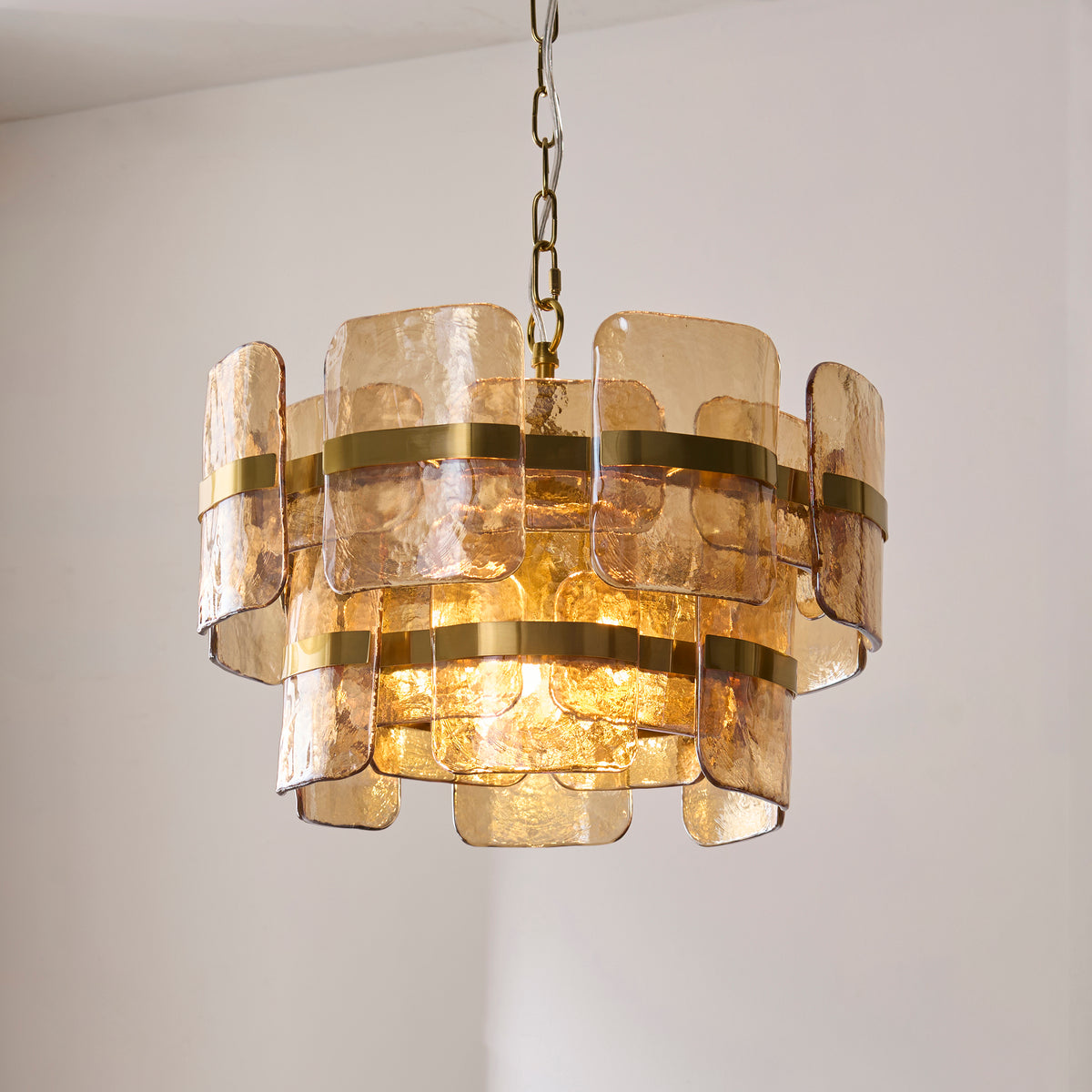 Endon Ancara 3lt Pendant Brushed aged brass plate & champagne handmade textured glass