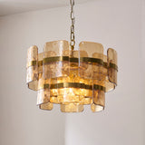 Endon Ancara 3lt Pendant Brushed aged brass plate & champagne handmade textured glass