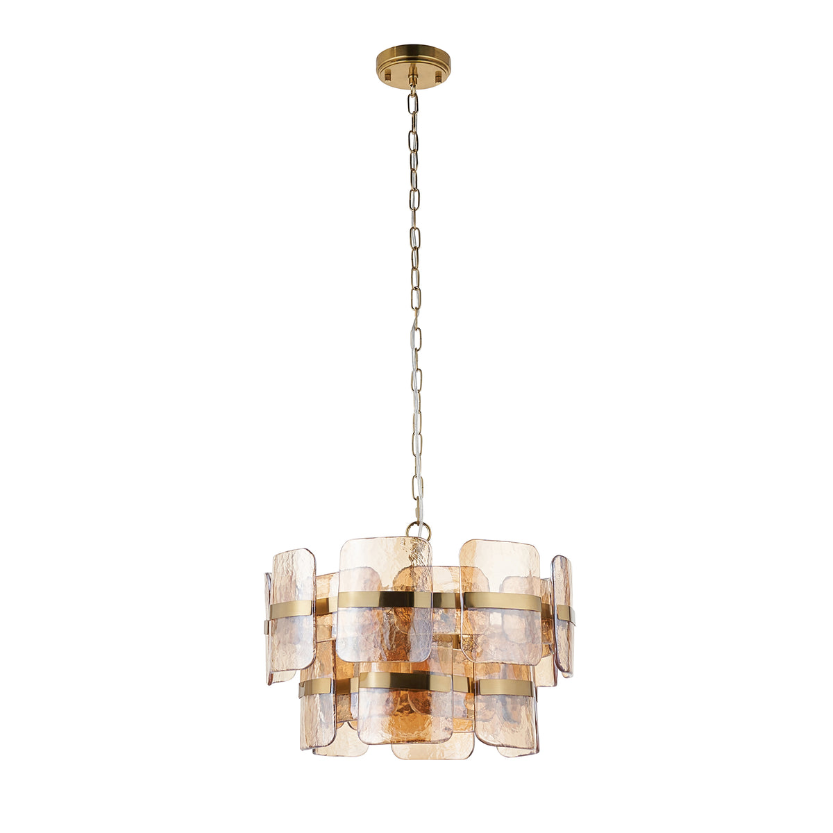 Endon Ancara 3lt Pendant Brushed aged brass plate & champagne handmade textured glass