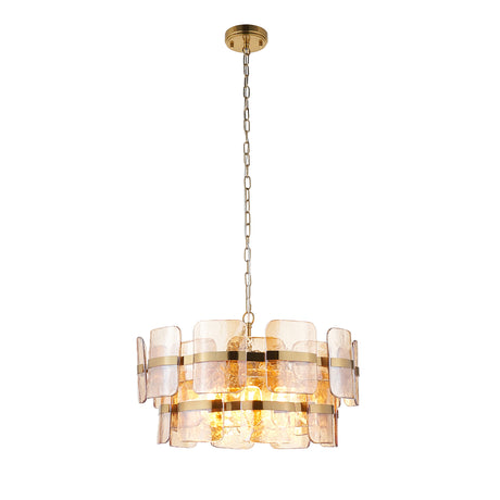Endon Ancara 6lt Pendant Brushed aged brass plate & champagne handmade textured glass