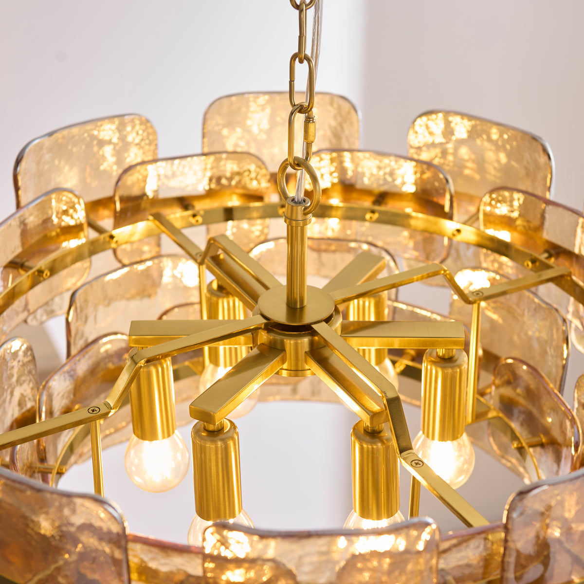 Endon Ancara 6lt Pendant Brushed aged brass plate & champagne handmade textured glass