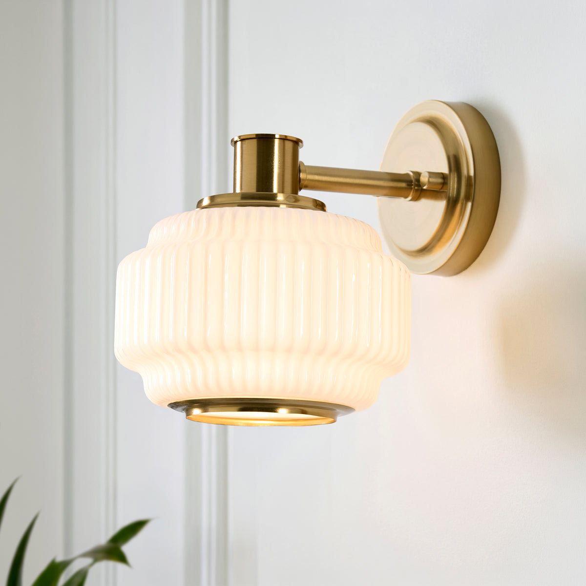 Endon Evora Wall Brushed aged brass plate & opal ribbed glass