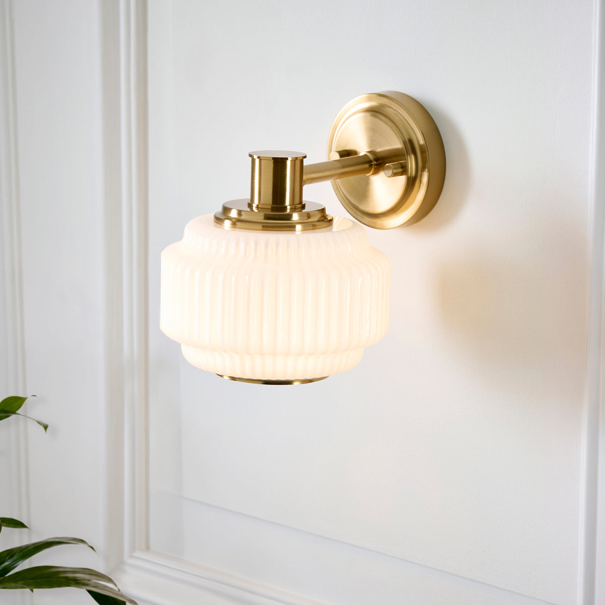 Endon Evora Wall Brushed aged brass plate & opal ribbed glass