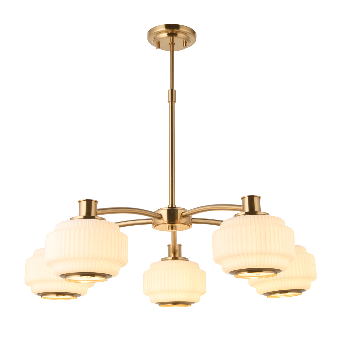 Endon Evora 5lt Pendant Brushed aged brass plate & opal ribbed glass