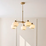 Endon Evora 5lt Pendant Brushed aged brass plate & opal ribbed glass