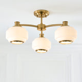 Endon Evora 3lt Semi Flush Brushed aged brass plate & opal ribbed glass