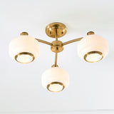 Endon Evora 3lt Semi Flush Brushed aged brass plate & opal ribbed glass
