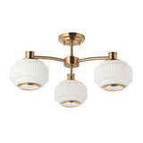 Endon Evora 3lt Semi Flush Brushed aged brass plate & opal ribbed glass