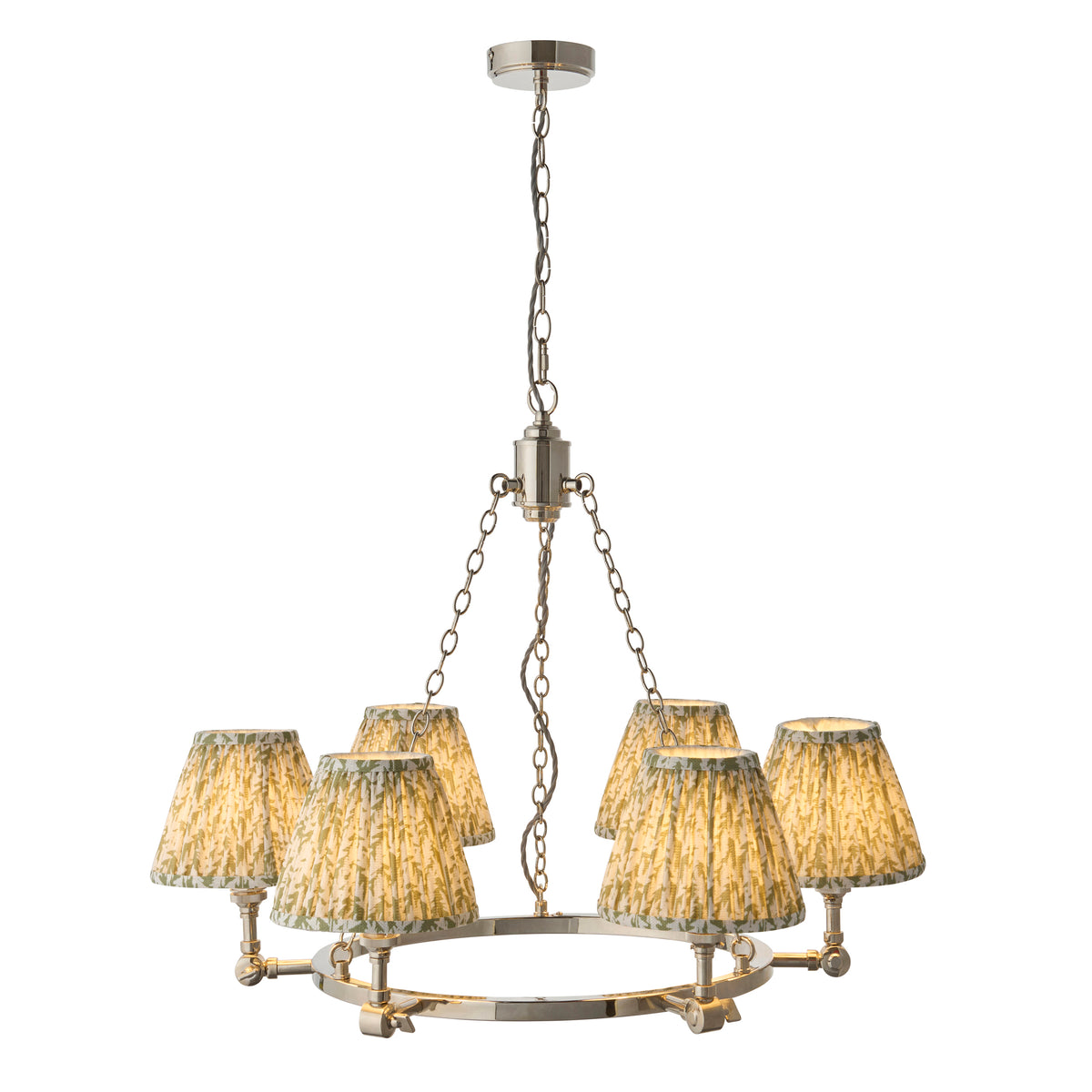 Endon Arabella & Leaf 6lt Pendant Bright nickel plate & herb garden green fabric