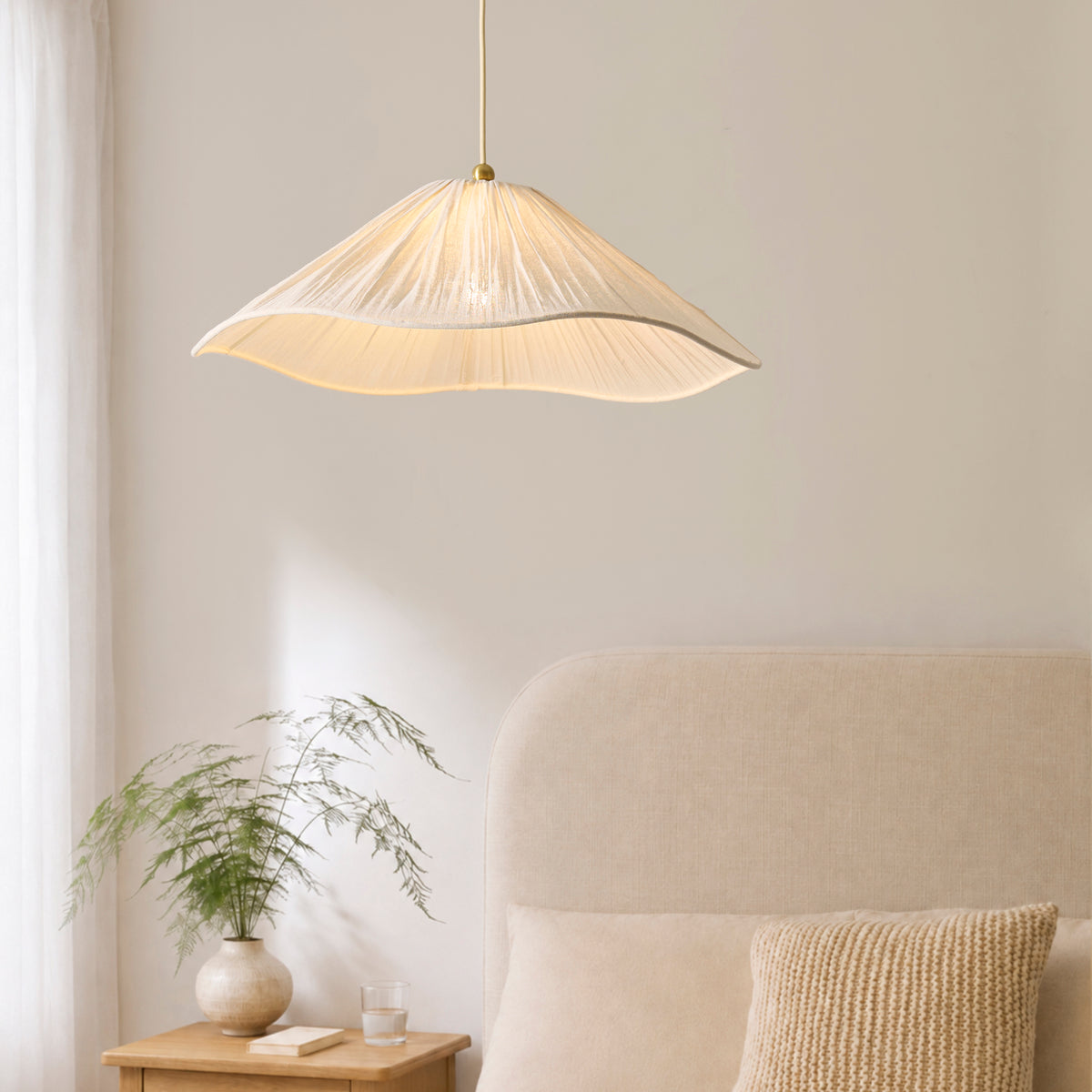 Endon Isabella Grand Pendant Brushed aged brass plate & vintage white fabric