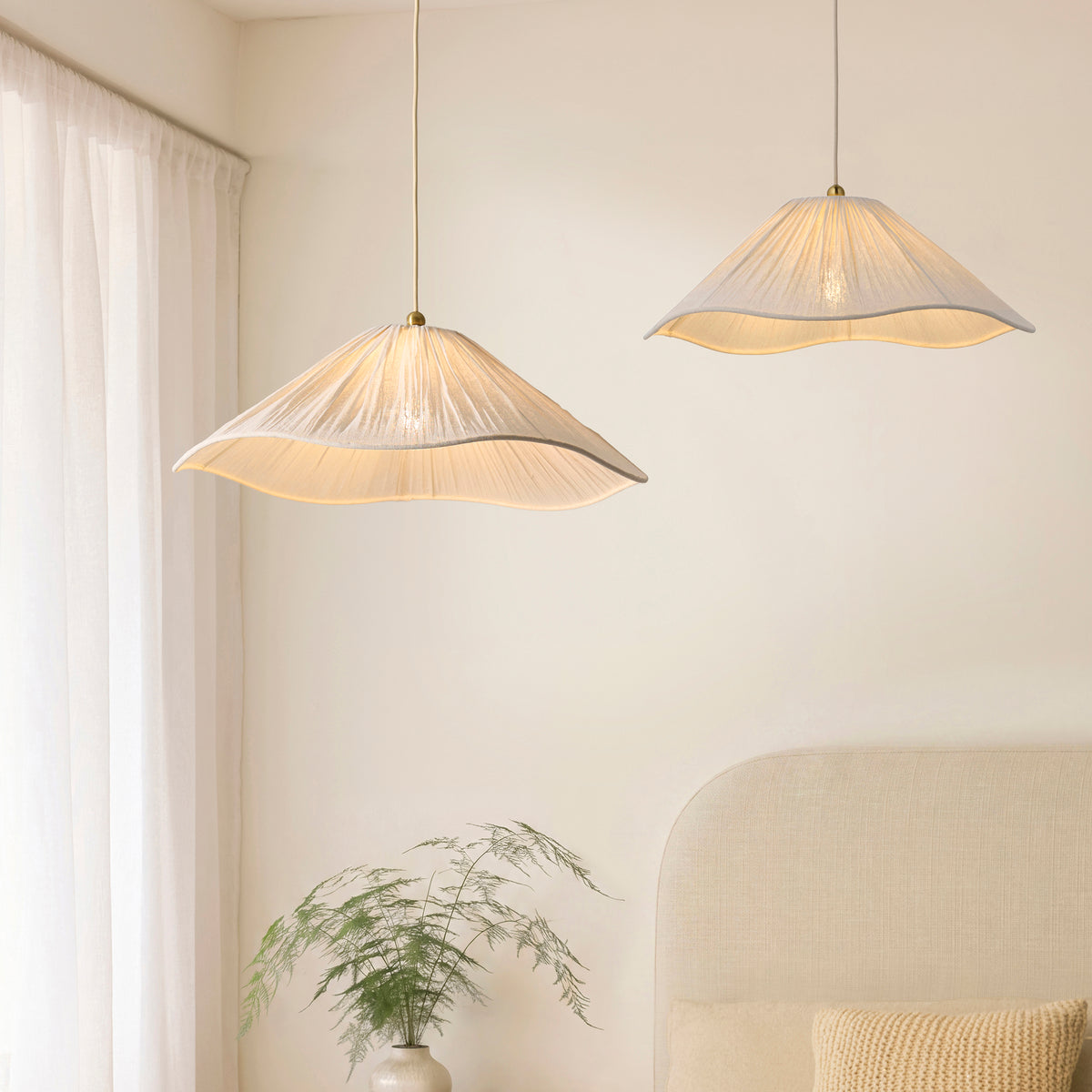 Endon Isabella Grand Pendant Brushed aged brass plate & vintage white fabric
