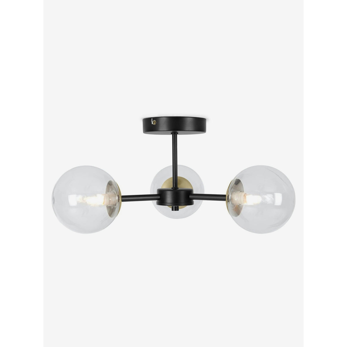MADE.COM Black Antique Brass Globe 3 Light Flush Ceiling