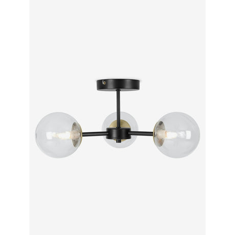 MADE.COM Black Antique Brass Globe 3 Light Flush Ceiling