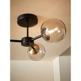 MADE.COM Black Antique Brass Globe 3 Light Flush Ceiling