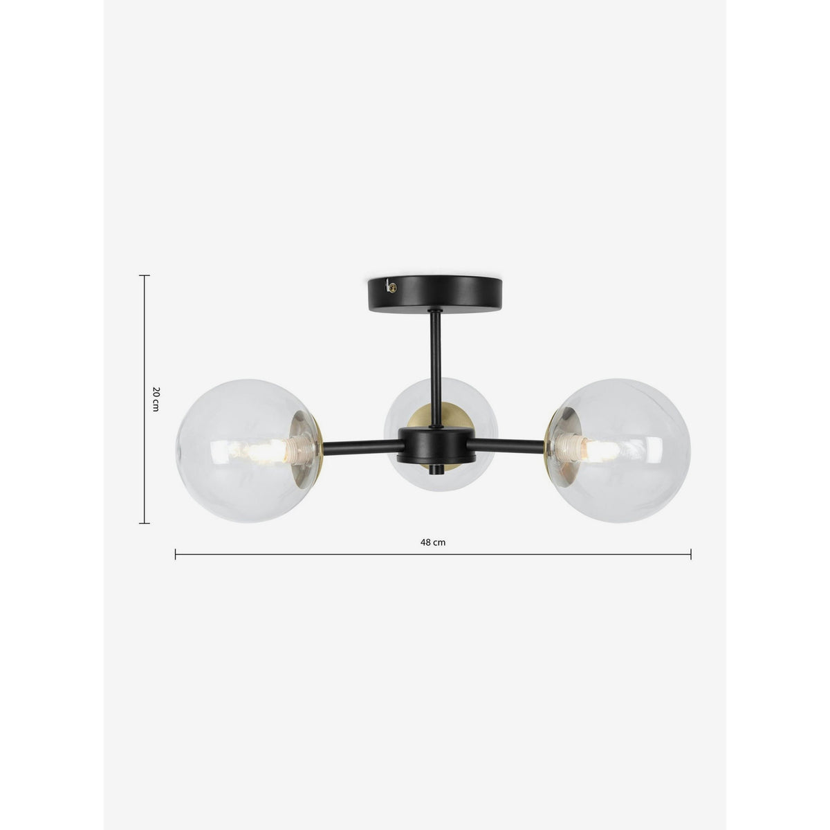 MADE.COM Black Antique Brass Globe 3 Light Flush Ceiling