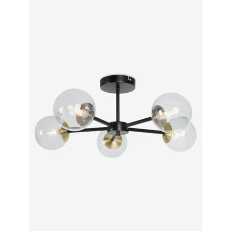 MADE.COM Black Antique Brass Globe 5 Light Flush Ceiling
